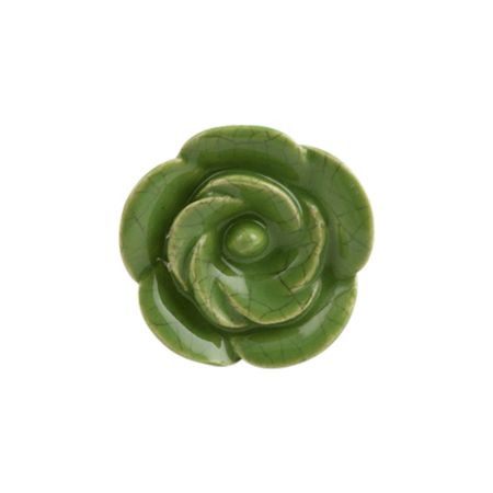 Pea Green Crackle Rose Medium Ceramic Drawer Knob